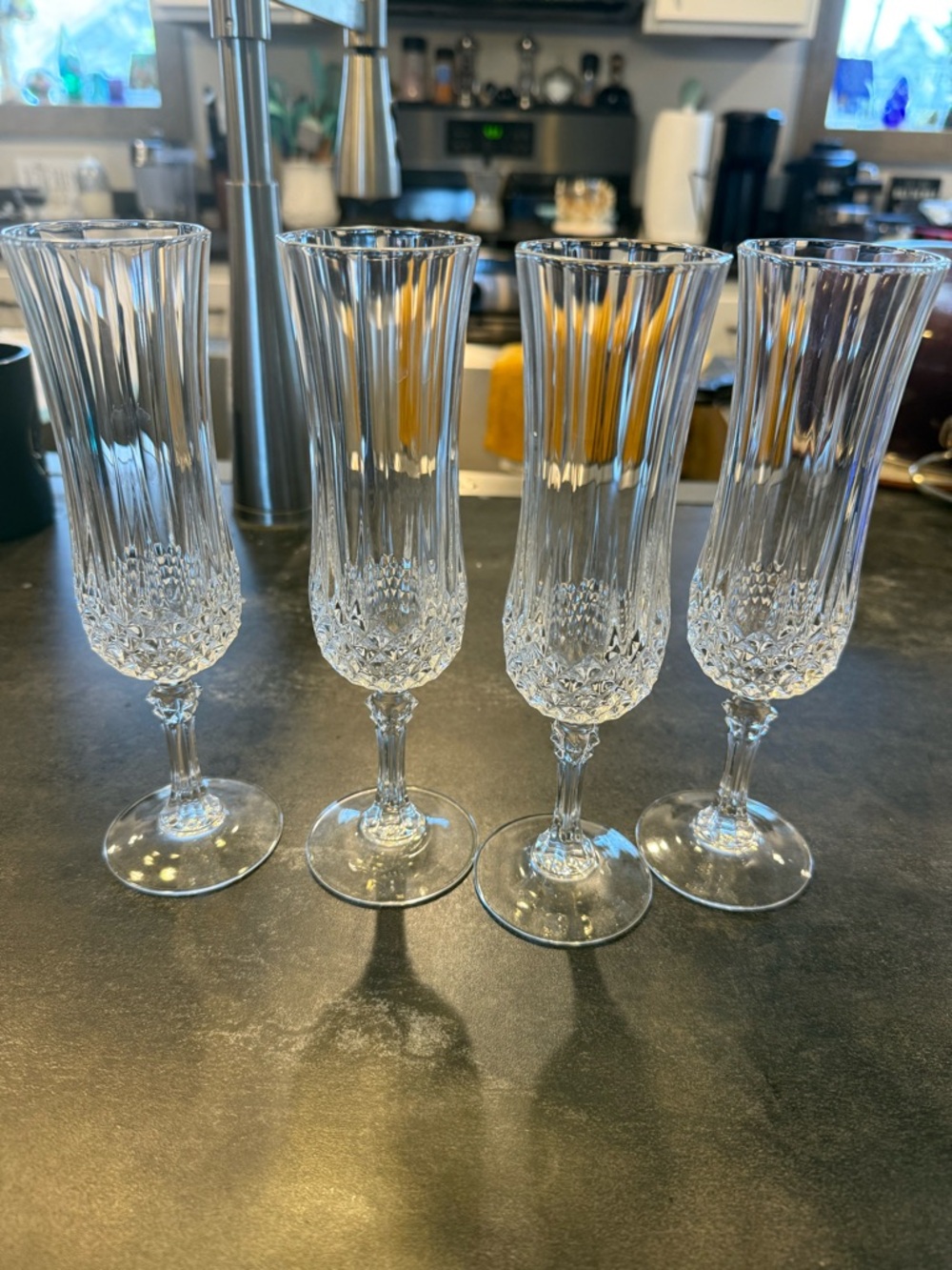 Set of 6 Clear Crystal Champagne Flutes